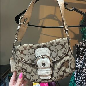 Coach Beige and Brown Signature Shoulder Bag